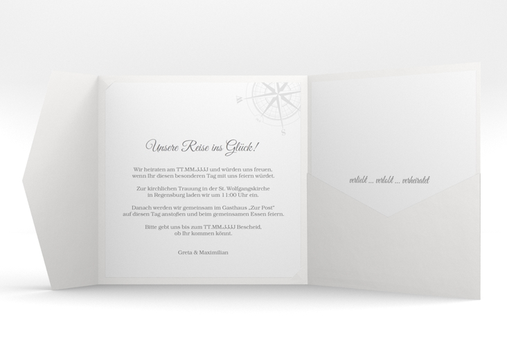 Hochzeitseinladung Windrose Pocketfold grau hochglanz