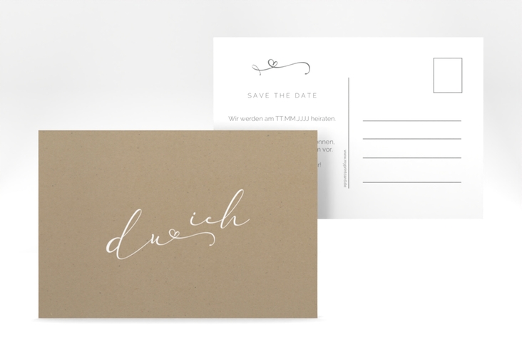 Save the Date-Postkarte Zweisamkeit A6 Postkarte Kraftpapier hochglanz im minimalistischen Stil mit Aufschrift du & ich