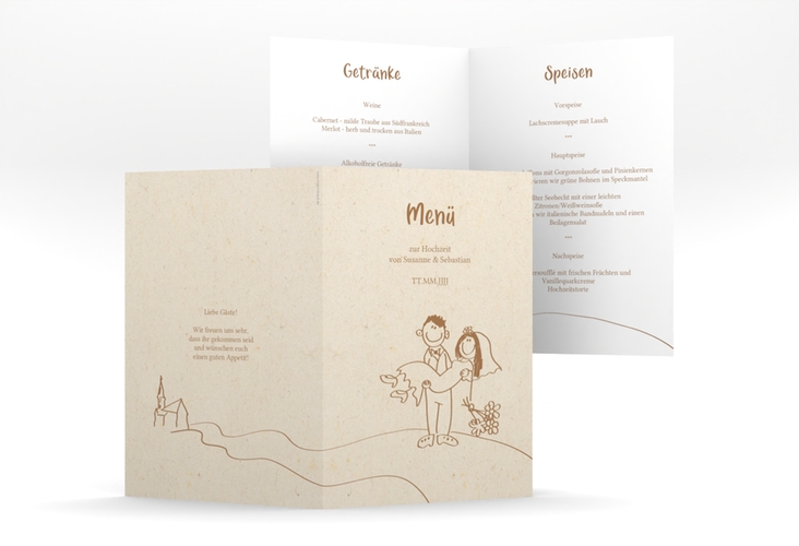 Menükarte Hochzeit Pisa A5 Klappkarte hoch beige