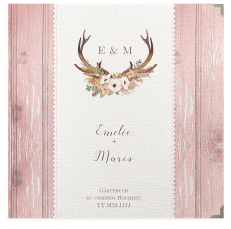 Klick: Details zu Gästebuch Selection Hochzeit "Heimatjuwel" anzeigen Gästebuch Selection Hochzeit Heimatjuwel Leinen-Hardcover rosa mit Hirschgeweih und Holz-Hintergrund
