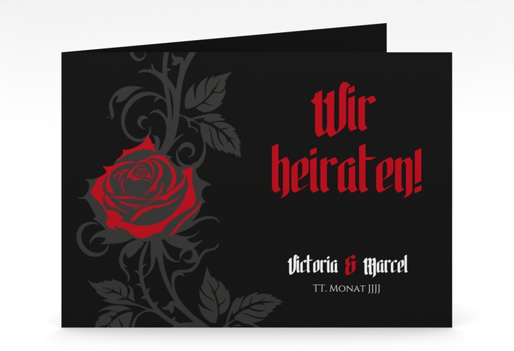 Hochzeitseinladung Red Rose mittlere Klappkarte quer
