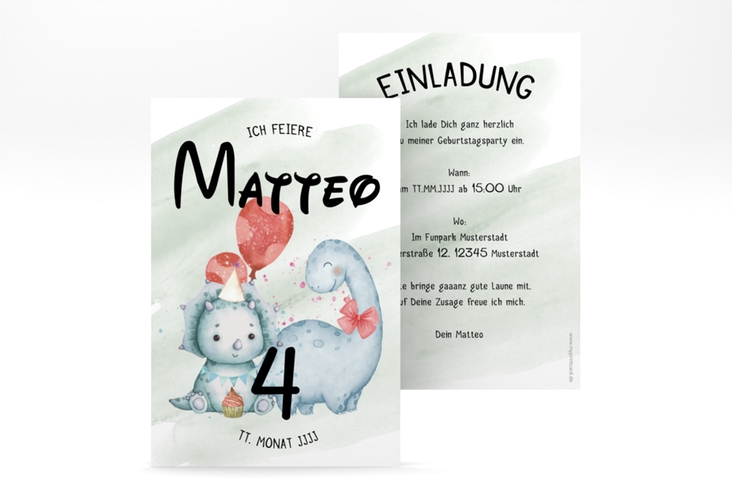 Einladungskarte Kindergeburtstag Dino A6 Karte hoch gruen