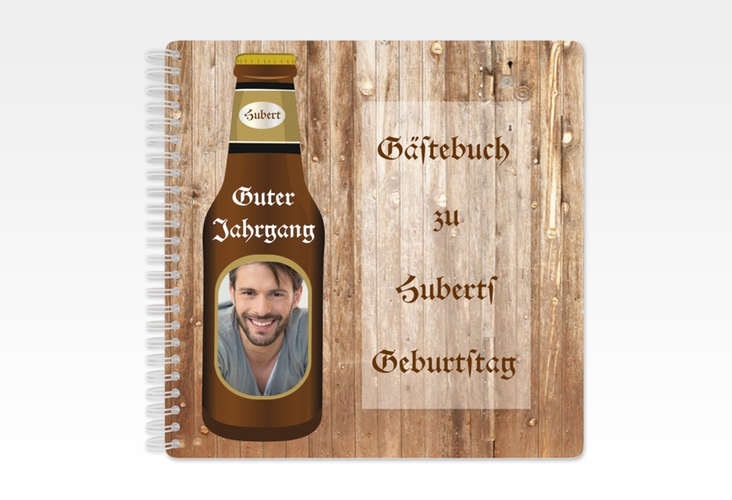 Gästebuch Geburtstag "Hubert" Ringbindung lustig mit Foto auf Bierflasche