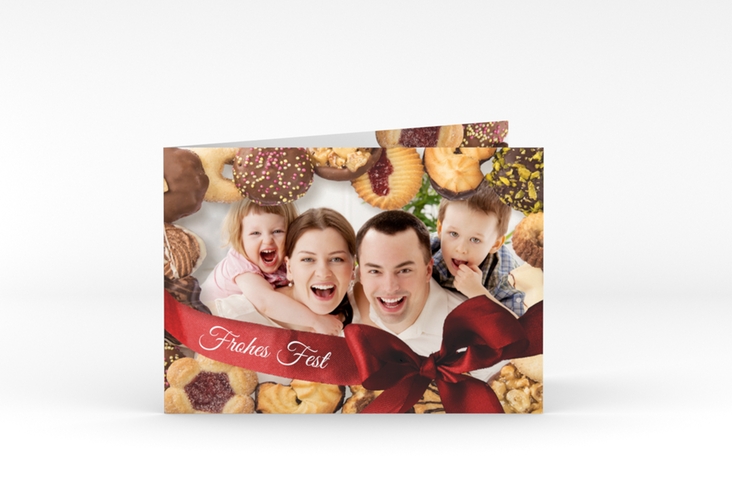 Weihnachtskarte Cookies A6 Klappkarte quer hochglanz mit eigenem Foto und Plätzchen-Motiv