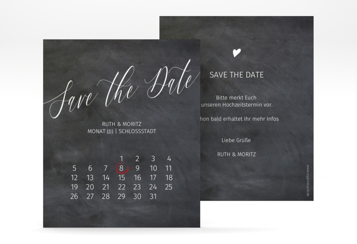 Save the Date-Kalenderblatt Chalkboard Kalenderblatt-Karte mit Folie