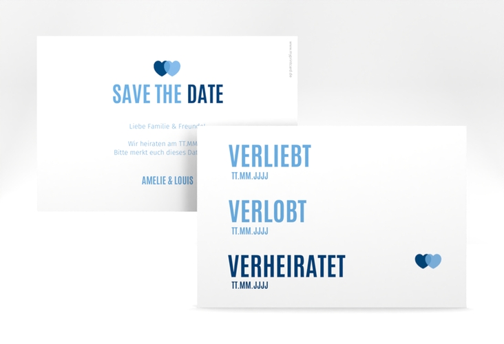 Save the Date-Karte Couple A6 Karte quer blau hochglanz