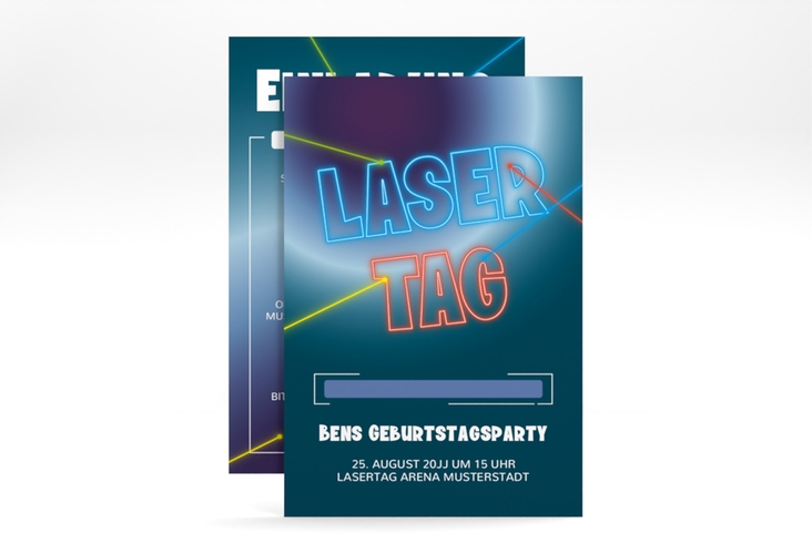 Einladungskarte Kindergeburtstag Lasertag A6 Karte hoch