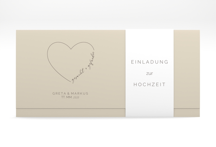 Hochzeitseinladung Lebenstraum Wickelfalzkarte + Banderole beige