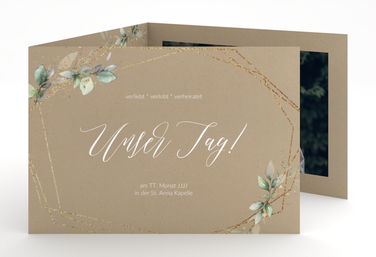 Hochzeitseinladung Greenish A6 Doppel-Klappkarte Kraftpapier hochglanz