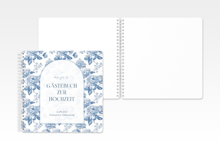 Gästebuch Hochzeit Blue Floral Ringbindung mit blauem Blumenmuster auf weißem Grund