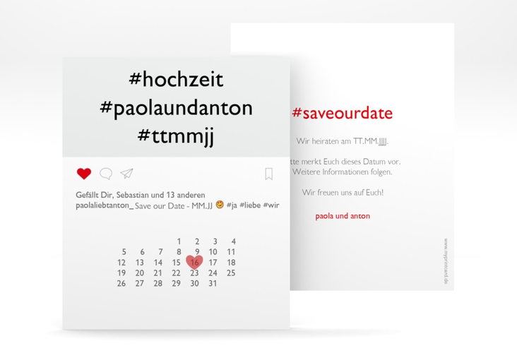 Save the Date-Kalenderblatt Posting Kalenderblatt-Karte weiss hochglanz