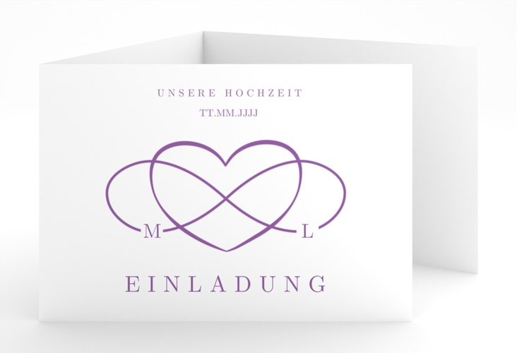 Hochzeitseinladung Infinity A6 Doppel-Klappkarte lila hochglanz
