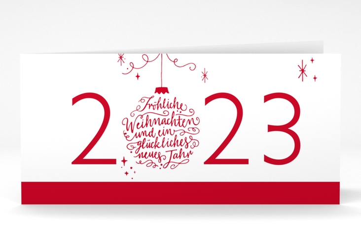 Geschäftliche Weihnachtskarte Typoart lange Klappkarte quer rot hochglanz