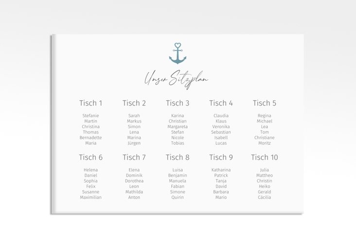 Sitzplan Leinwand Hochzeit Ankerliebe 70 x 50 cm Leinwand im minimalistischen maritimen Design mit Anker