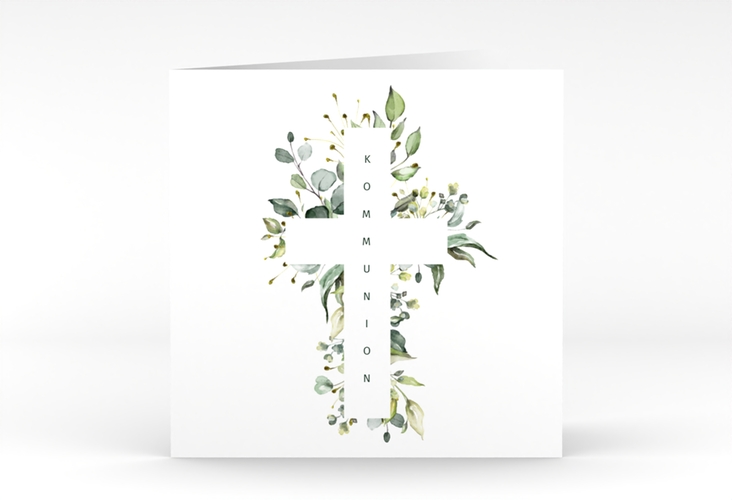 Danksagungskarte Kommunion Verdant quadr. Klappkarte weiss hochglanz