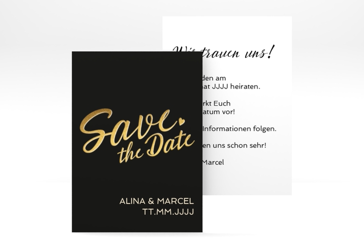 Save the Date-Visitenkarte Glam Visitenkarte hoch schwarz hochglanz