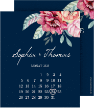 Klick: Details zu Save the Date-Kalenderblatt "Blooming" anzeigen Save the Date-Kalenderblatt Blooming Kalenderblatt-Karte blau
