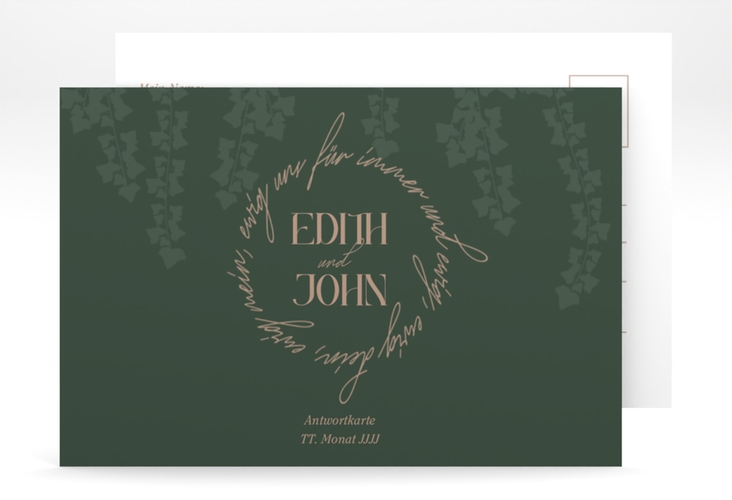 Antwortkarte Hochzeit Efeugrün A6 Postkarte gruen im Fantasy-Elfen-Design mit Efeu