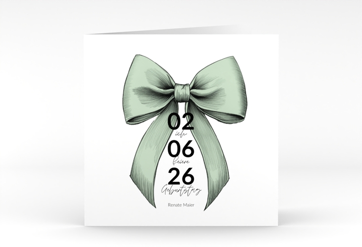 Einladung 80. Geburtstag Geburtstagsschleife quadr. Klappkarte