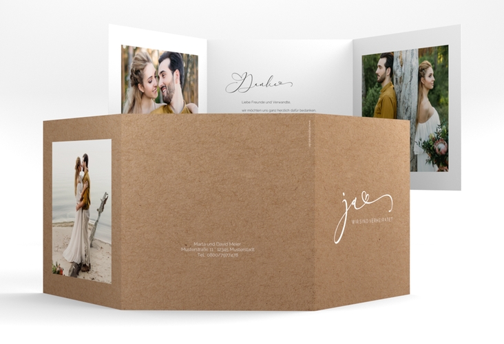 Danksagungskarte Hochzeit Jawort quadr. Doppel-Klappkarte hochglanz modern minimalistisch mit veredelter Aufschrift