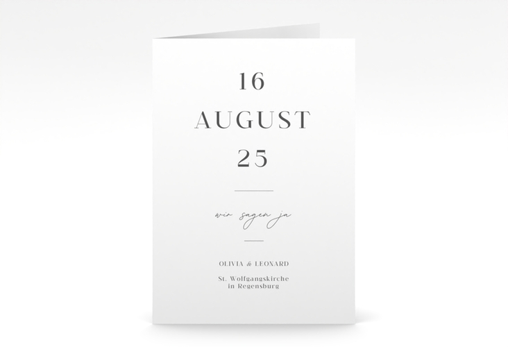 Einladungskarte Hochzeit Authentisch A6 Klappkarte hoch weiss in schlichtem Design mit großem Hochzeitsdatum