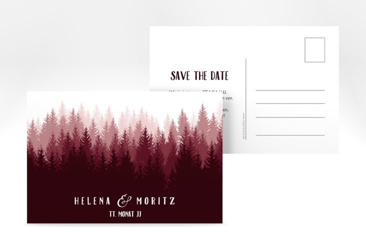 Save the Date-Postkarte Forest A6 Postkarte rot hochglanz