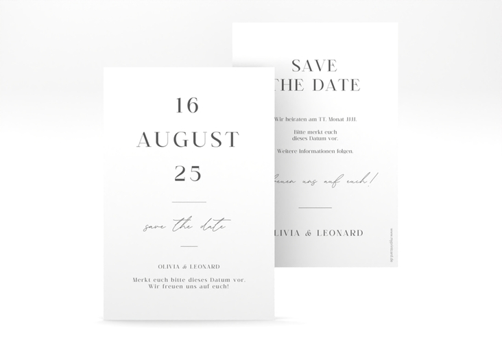 Save the Date-Karte Authentisch A6 Karte hoch in schlichtem Design mit großem Hochzeitsdatum