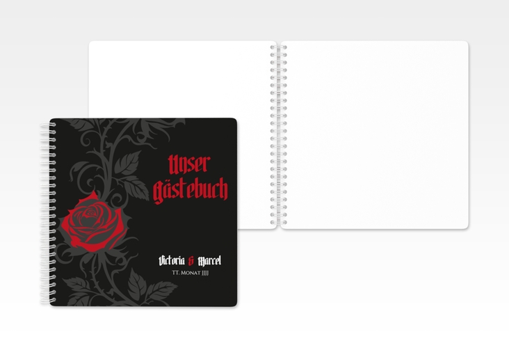 Gästebuch Hochzeit Red Rose Ringbindung schwarz