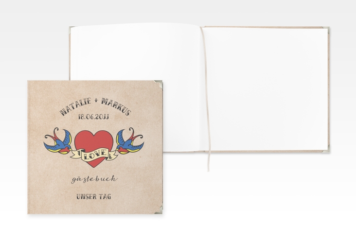 Gästebuch Selection Hochzeit Tattoo Leinen-Hardcover mit Herz und zwei Schwalben