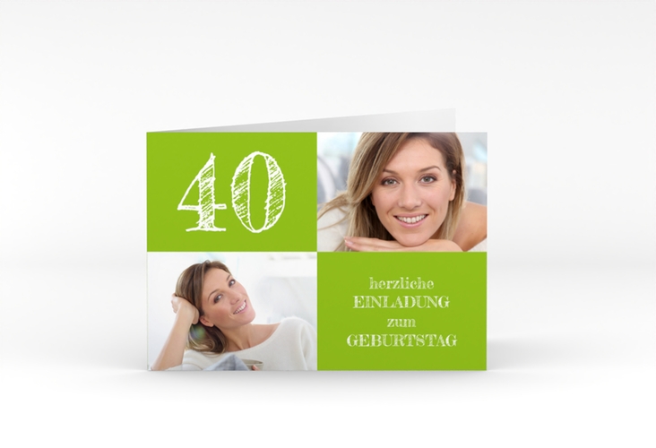 Einladung 40. Geburtstag Lebensfreude A6 Klappkarte quer gruen