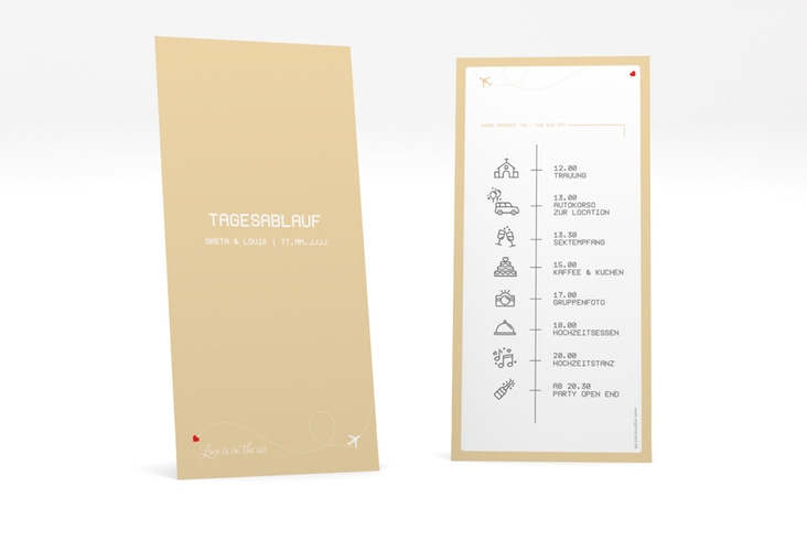 Tagesablauf Hochzeit Weddingpass lange Karte hoch beige