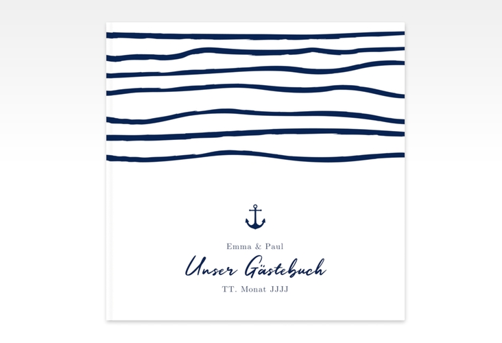 Gästebuch Creation Hochzeit Liebesanker 20 x 20 cm, Hardcover blau mit maritimem Streifenmuster und kleinem Anker