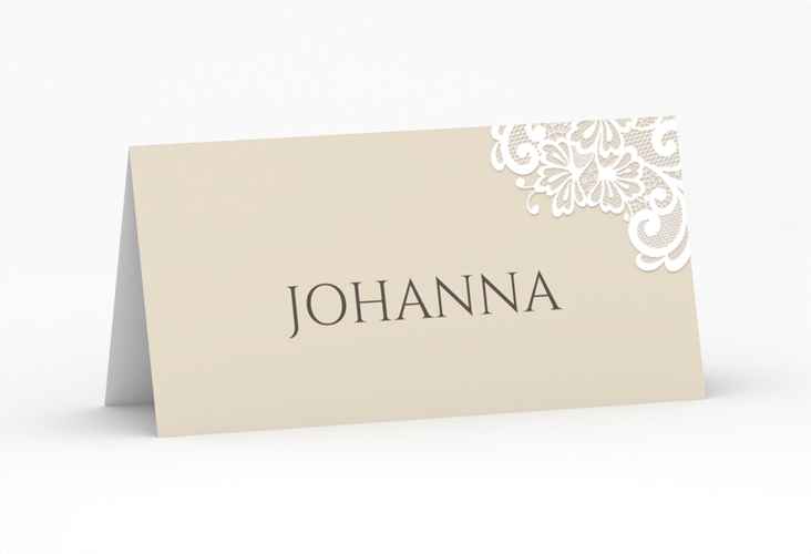 Tischkarte Hochzeit Vintage Tischkarten beige hochglanz mit floraler Spitze