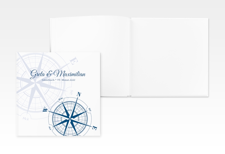 Gästebuch Creation Hochzeit Windrose 20 x 20 cm, Hardcover blau
