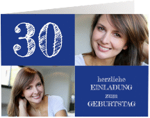 Einladung 30. Geburtstag Lebensfreude A6 Klappkarte quer blau