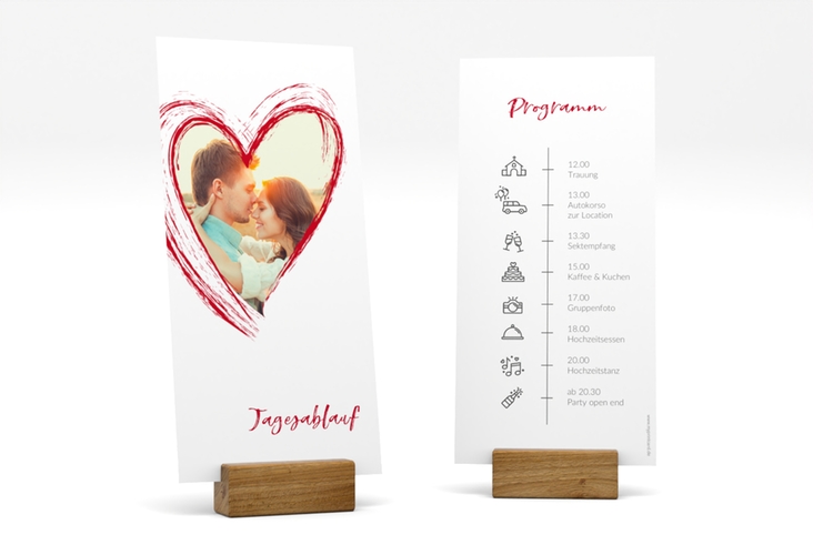 Tagesablauf Hochzeit Liebe lange Karte hoch rot