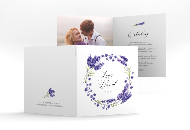Hochzeitseinladung Lavendel quadr. Klappkarte hochglanz