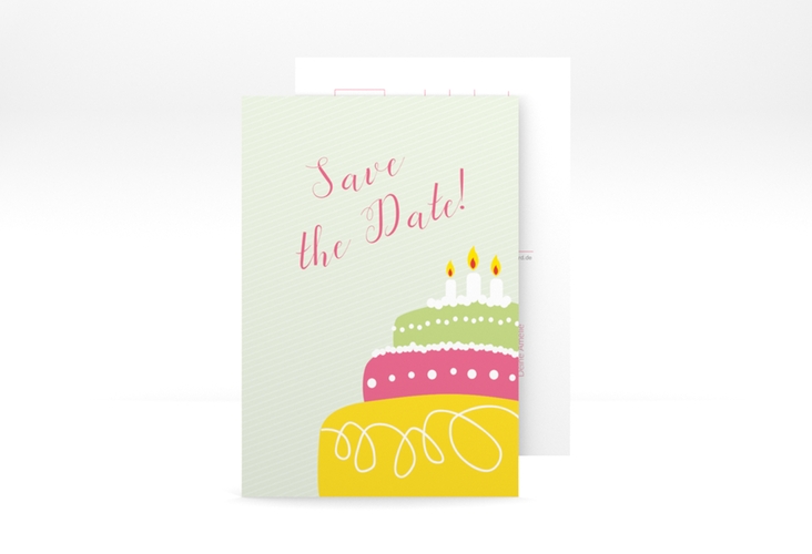 Save the Date-Postkarte Geburtstag Cake A6 Postkarte gruen hochglanz