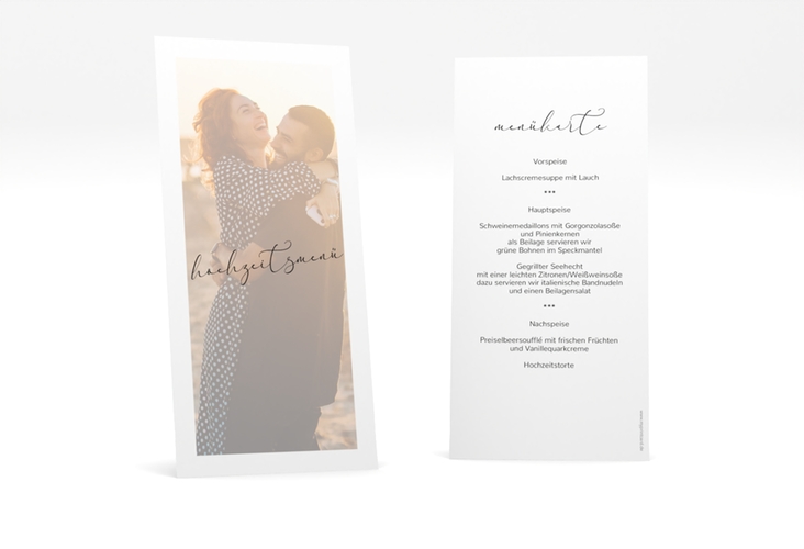 Menükarte Hochzeit Lucent lange Karte hoch weiss hochglanz