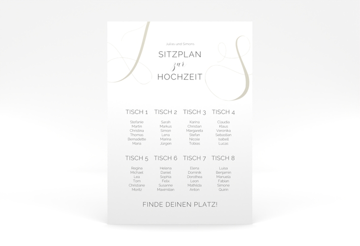 Sitzplan Poster Hochzeit Eheschließung 50 x 70 cm Poster weiss