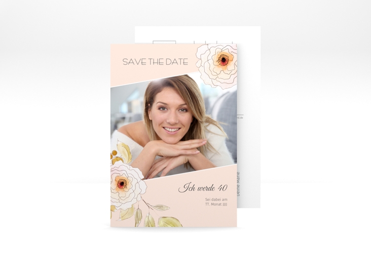 Save the Date-Postkarte Geburtstag Fleur A6 Postkarte apricot