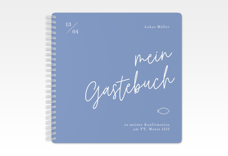 Gästebuch Konfirmation Rein Ringbindung blau