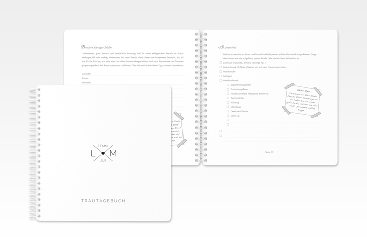 Trautagebuch Hochzeit Initials Trautagebuch Hochzeit schwarz mit Initialen im minimalistischen Design