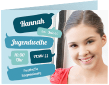 Einladungskarte Jugendweihe Grownup A6 Klappkarte quer blau