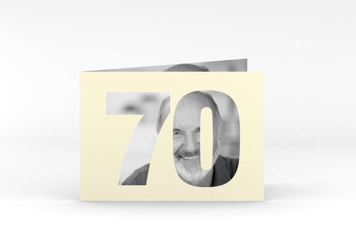 Einladung 70. Geburtstag Numbers A6 Klappkarte quer beige hochglanz