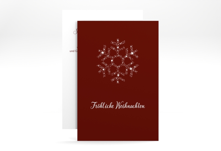 Geschäftliche Weihnachtskarte Sternflocke A6 Karte hoch rot mit Schneeflocken-Motiv
