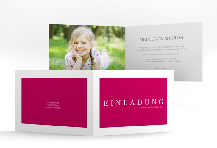 Kommunionseinladung Sure A6 Klappkarte quer pink