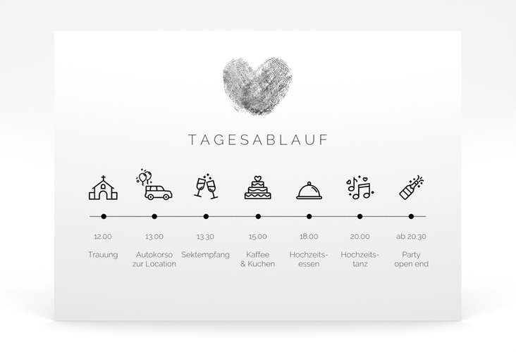 Tagesablauf Poster Hochzeit Fingerprint 70 x 50 cm Poster schwarz schlicht mit Fingerabdruck-Motiv