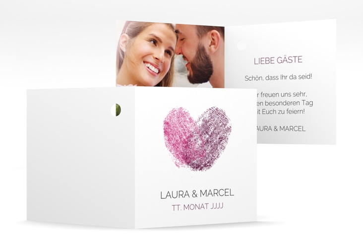 Geschenkanhänger Hochzeit Fingerprint Geschenkanhänger 10er Set pink hochglanz schlicht mit Fingerabdruck-Motiv