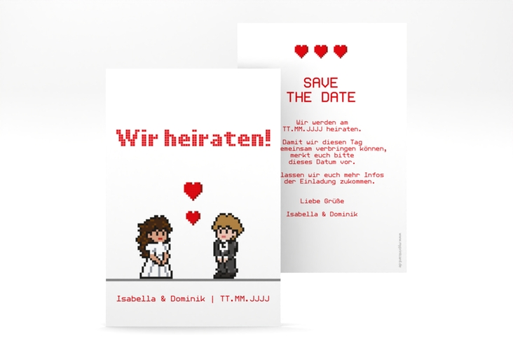 Save the Date-Karte Pixel A6 Karte hoch weiss